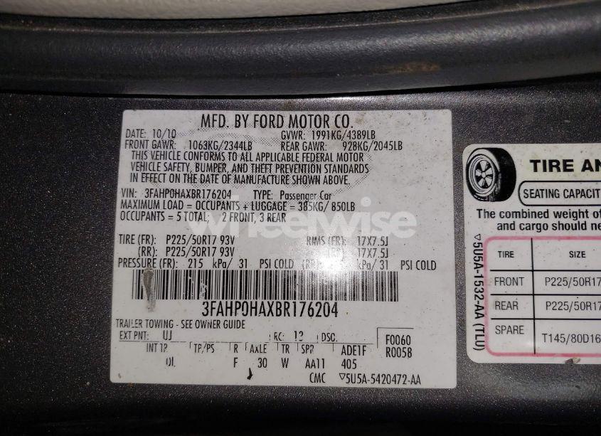 Photo 9 of 2011 Ford Fusion SE (VIN 3FAHP0HAXBR176204)