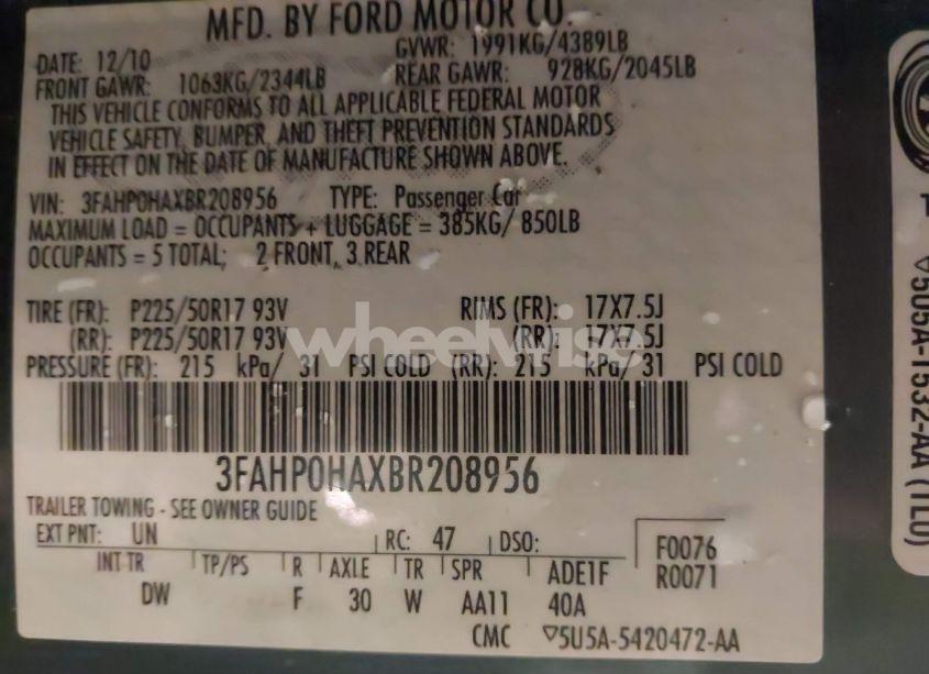 Photo 9 of 2011 Ford Fusion SE (VIN 3FAHP0HAXBR208956)