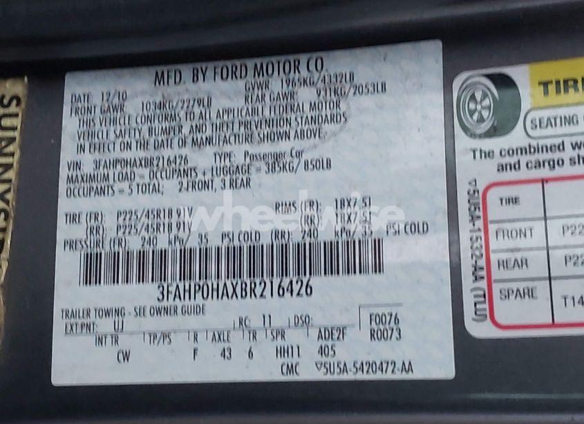 Photo 9 of 2011 Ford Fusion SE (VIN 3FAHP0HAXBR216426)