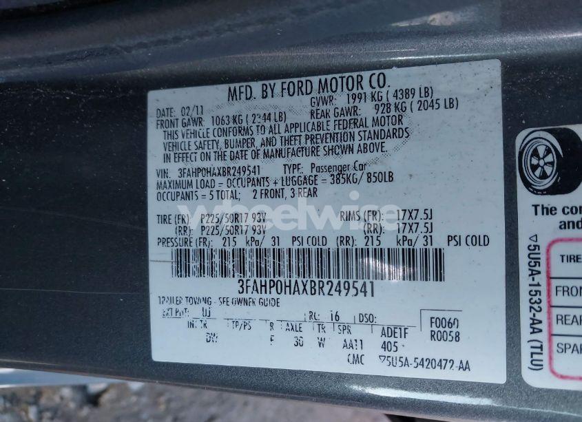Photo 9 of 2011 Ford Fusion SE (VIN 3FAHP0HAXBR249541)