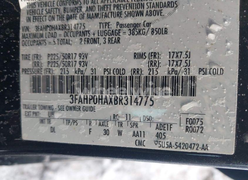 Photo 9 of 2011 Ford Fusion SE (VIN 3FAHP0HAXBR314775)