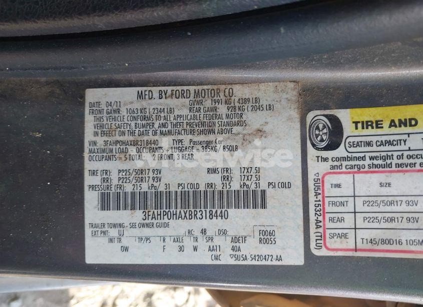 Photo 9 of 2011 Ford Fusion SE (VIN 3FAHP0HAXBR318440)
