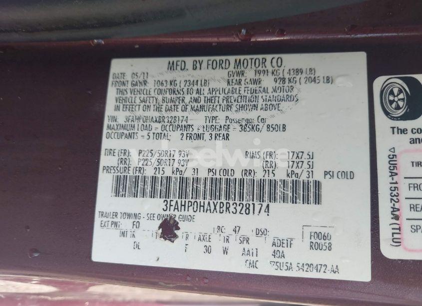 Photo 9 of 2011 Ford Fusion SE (VIN 3FAHP0HAXBR328174)