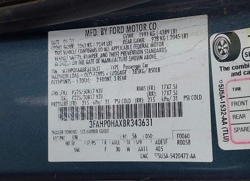 Photo 9 of 2011 Ford Fusion SE (VIN 3FAHP0HAXBR343631)