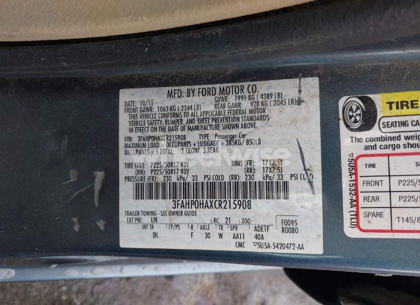 Photo 9 of 2012 Ford Fusion SE (VIN 3FAHP0HAXCR215908)