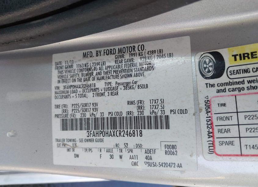 Photo 9 of 2012 Ford Fusion SE (VIN 3FAHP0HAXCR246818)