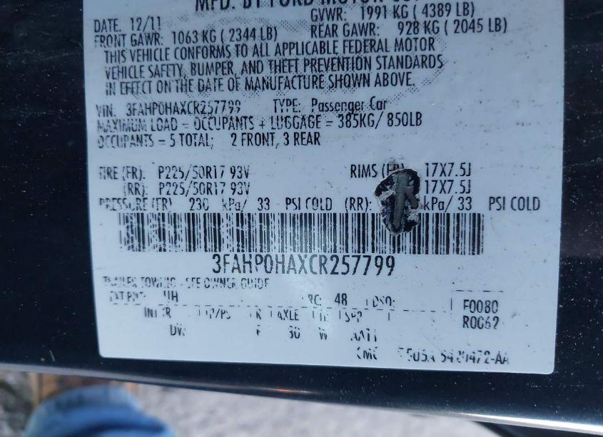 Photo 9 of 2012 Ford Fusion SE (VIN 3FAHP0HAXCR257799)