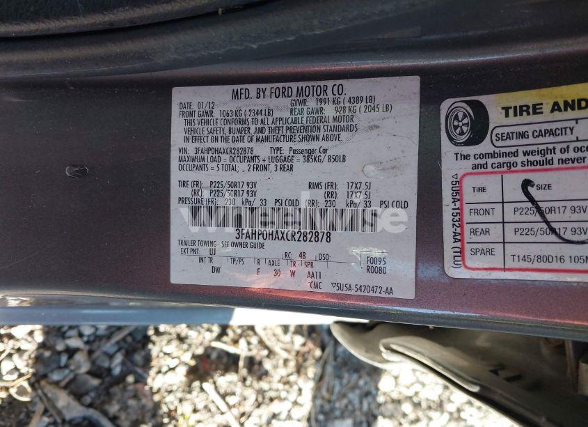 Photo 9 of 2012 Ford Fusion SE (VIN 3FAHP0HAXCR282878)