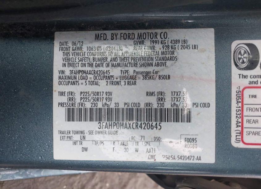 Photo 9 of 2012 Ford Fusion SE (VIN 3FAHP0HAXCR420645)
