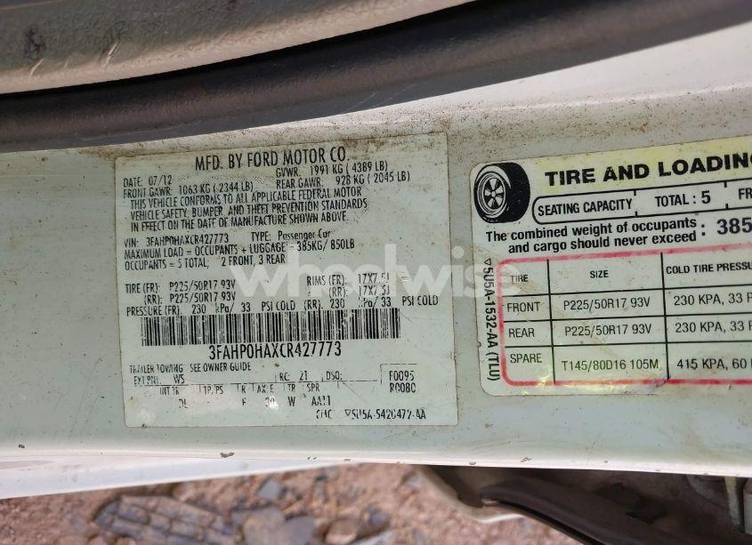 Photo 9 of 2012 Ford Fusion SE (VIN 3FAHP0HAXCR427773)