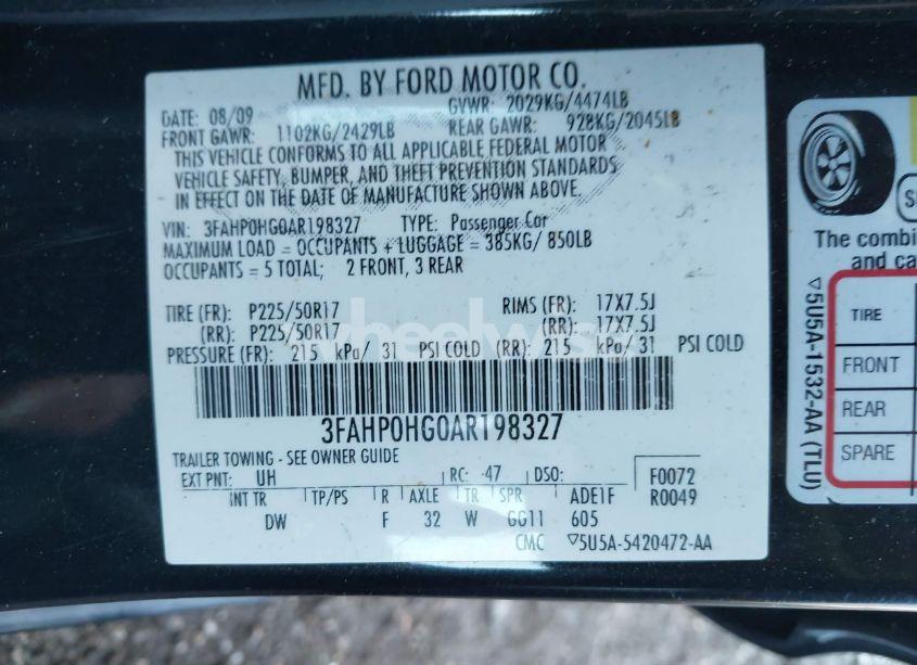 Photo 9 of 2010 Ford Fusion SE (VIN 3FAHP0HG0AR198327)