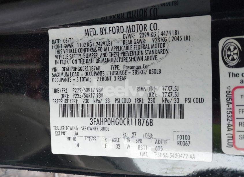 Photo 9 of 2012 Ford Fusion SE (VIN 3FAHP0HG0CR118768)
