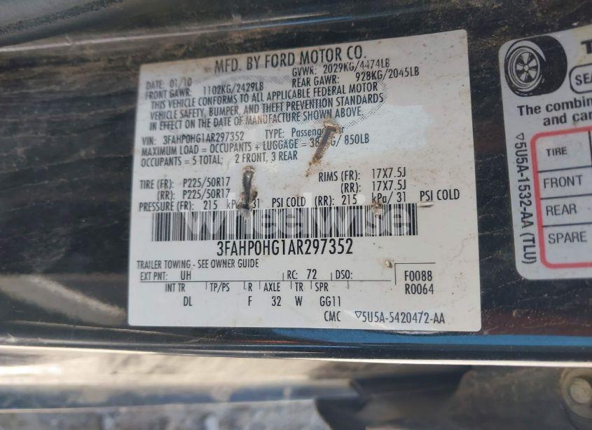 Photo 9 of 2010 Ford Fusion SE (VIN 3FAHP0HG1AR297352)