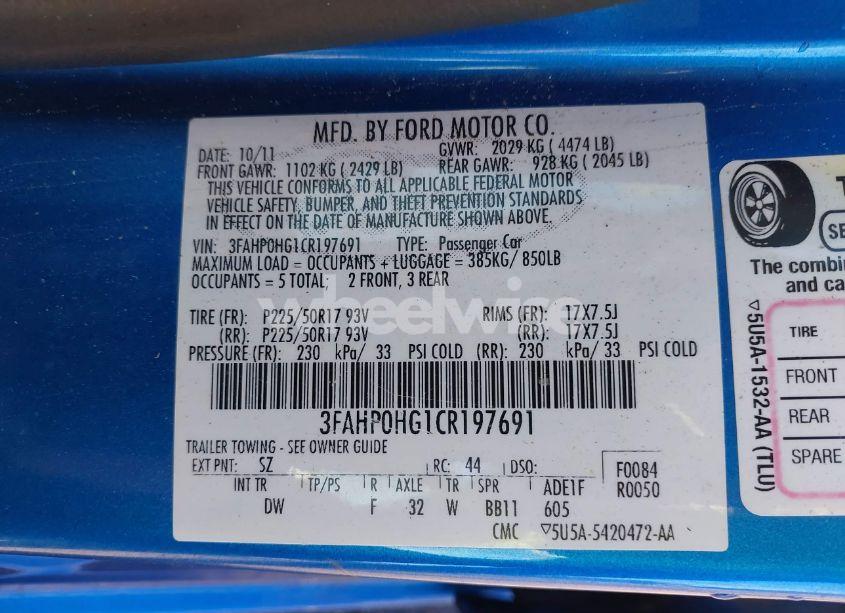 Photo 9 of 2012 Ford Fusion SE (VIN 3FAHP0HG1CR197691)