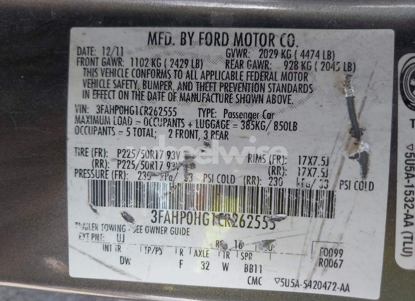 Photo 9 of 2012 Ford Fusion SE (VIN 3FAHP0HG1CR262555)