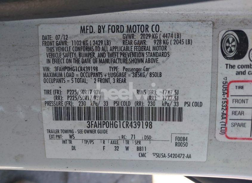 Photo 9 of 2012 Ford Fusion SE (VIN 3FAHP0HG1CR439198)