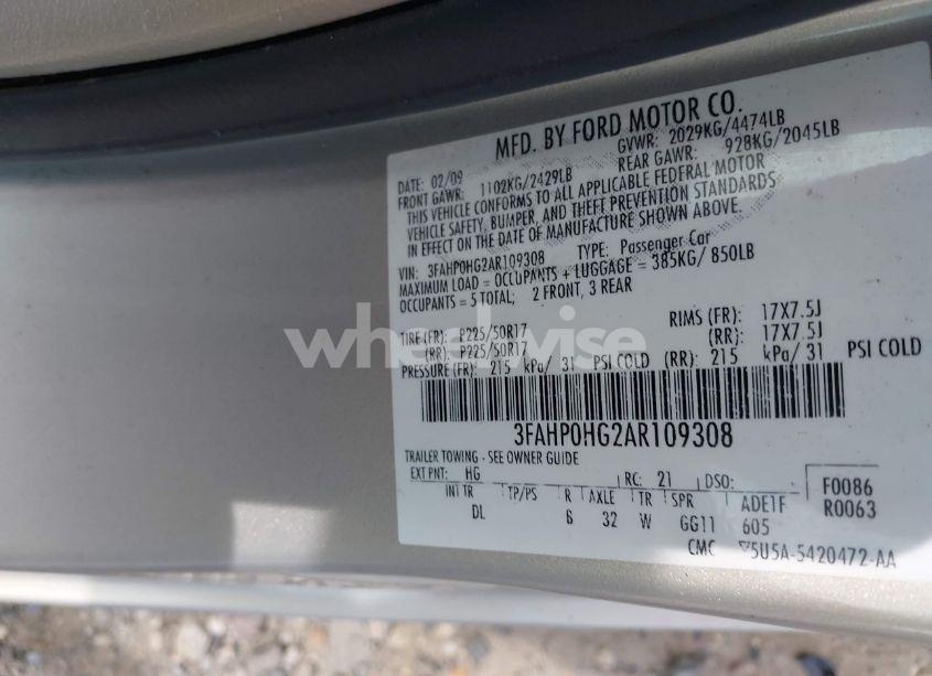 Photo 9 of 2010 Ford Fusion SE (VIN 3FAHP0HG2AR109308)