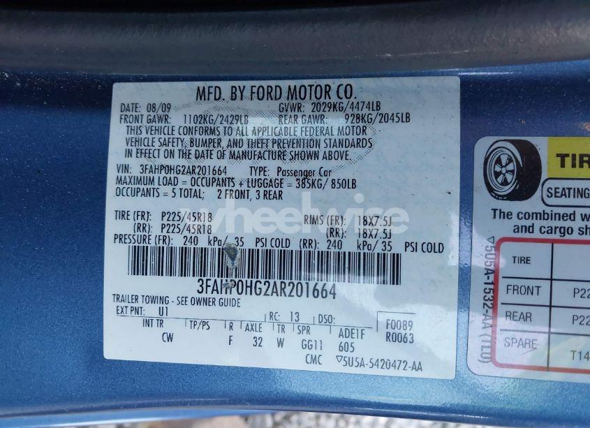 Photo 9 of 2010 Ford Fusion SE (VIN 3FAHP0HG2AR201664)