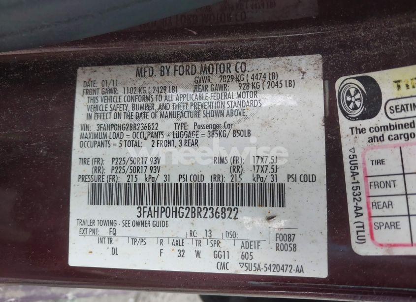 Photo 9 of 2011 Ford Fusion SE (VIN 3FAHP0HG2BR236822)