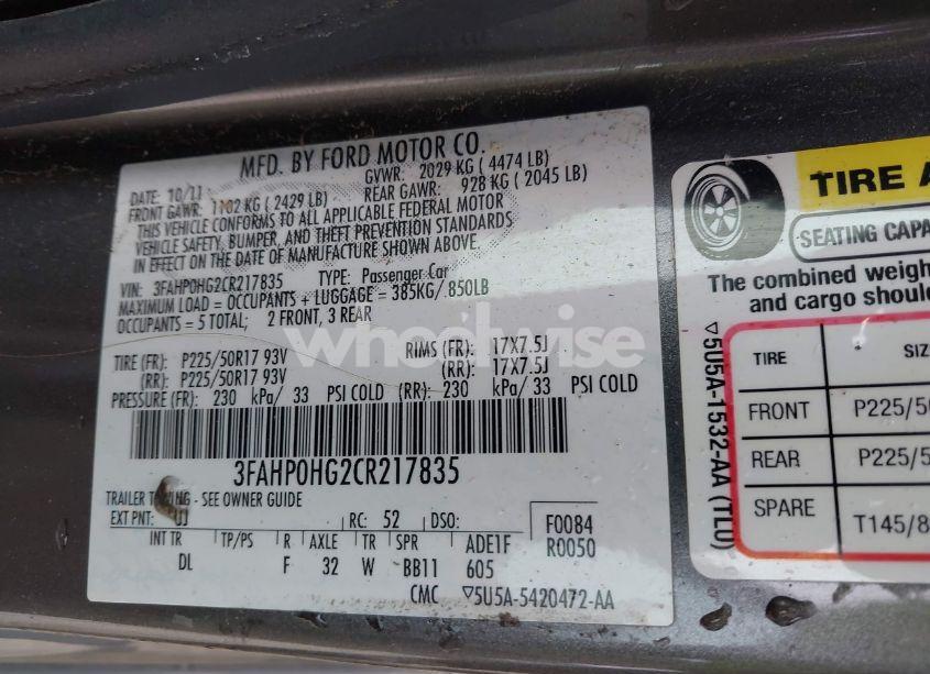 Photo 9 of 2012 Ford Fusion SE (VIN 3FAHP0HG2CR217835)