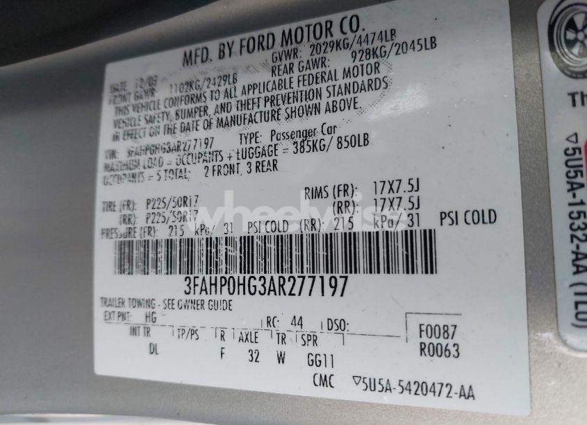 Photo 9 of 2010 Ford Fusion SE (VIN 3FAHP0HG3AR277197)