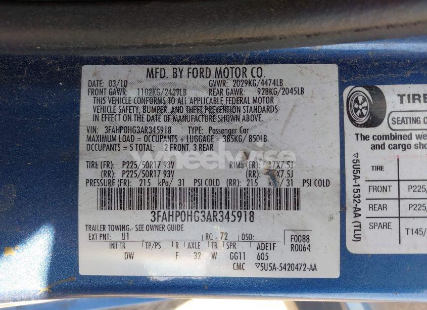 Photo 9 of 2010 Ford Fusion SE (VIN 3FAHP0HG3AR345918)