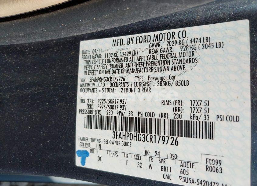 Photo 9 of 2012 Ford Fusion SE (VIN 3FAHP0HG3CR179726)