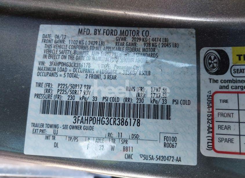 Photo 9 of 2012 Ford Fusion SE (VIN 3FAHP0HG3CR386178)