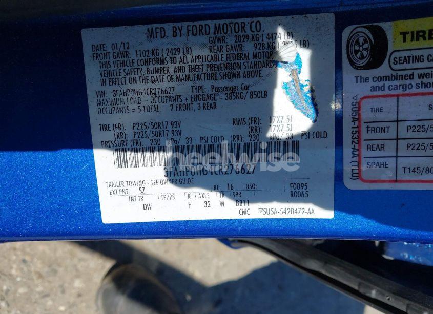 Photo 9 of 2012 Ford Fusion SE (VIN 3FAHP0HG4CR276627)