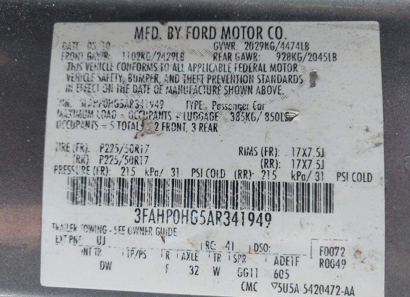 Photo 9 of 2010 Ford Fusion SE (VIN 3FAHP0HG5AR341949)