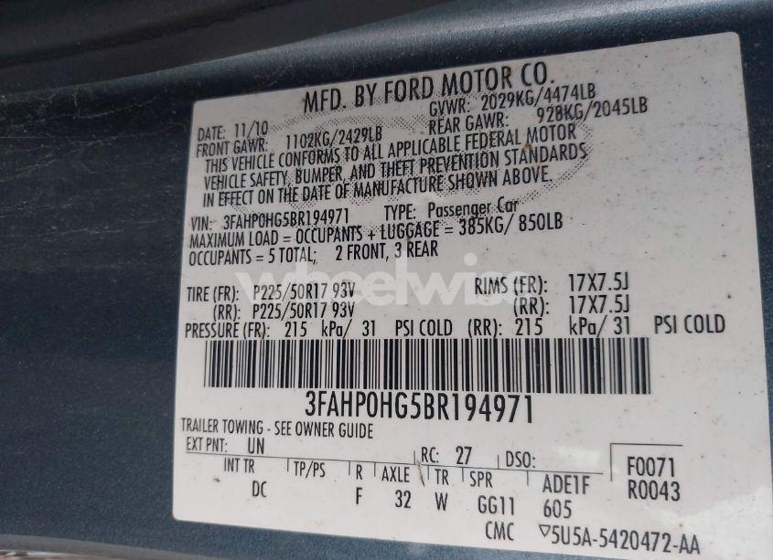 Photo 9 of 2011 Ford Fusion SE (VIN 3FAHP0HG5BR194971)