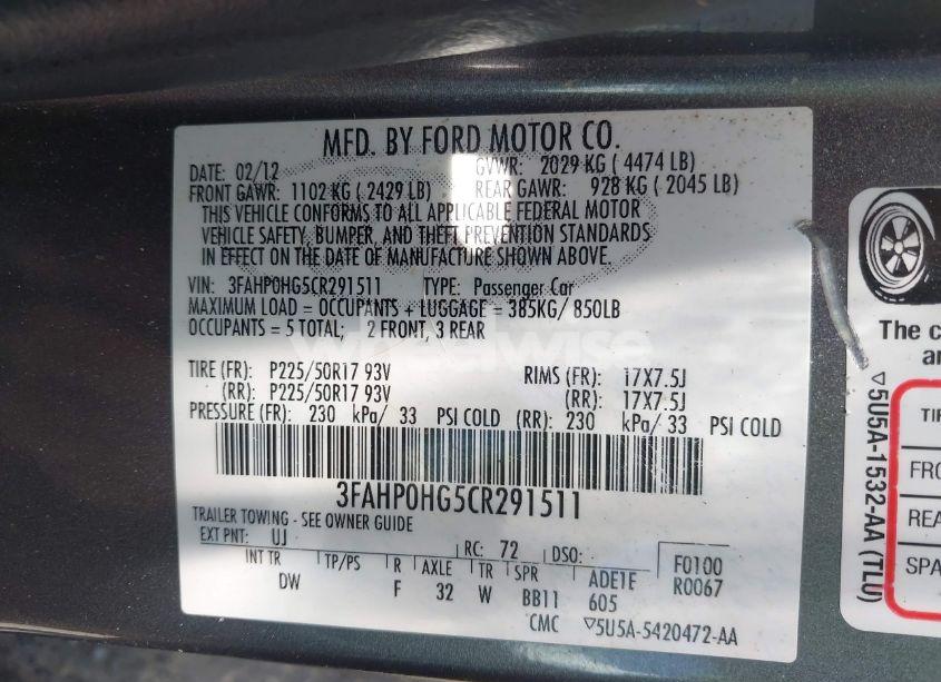Photo 9 of 2012 Ford Fusion SE (VIN 3FAHP0HG5CR291511)