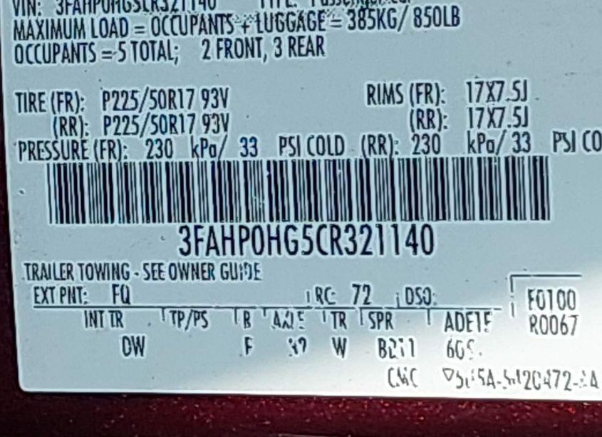 Photo 9 of 2012 Ford Fusion SE (VIN 3FAHP0HG5CR321140)