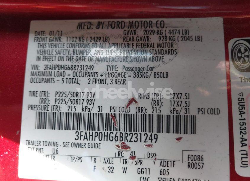 Photo 9 of 2011 Ford Fusion SE (VIN 3FAHP0HG6BR231249)