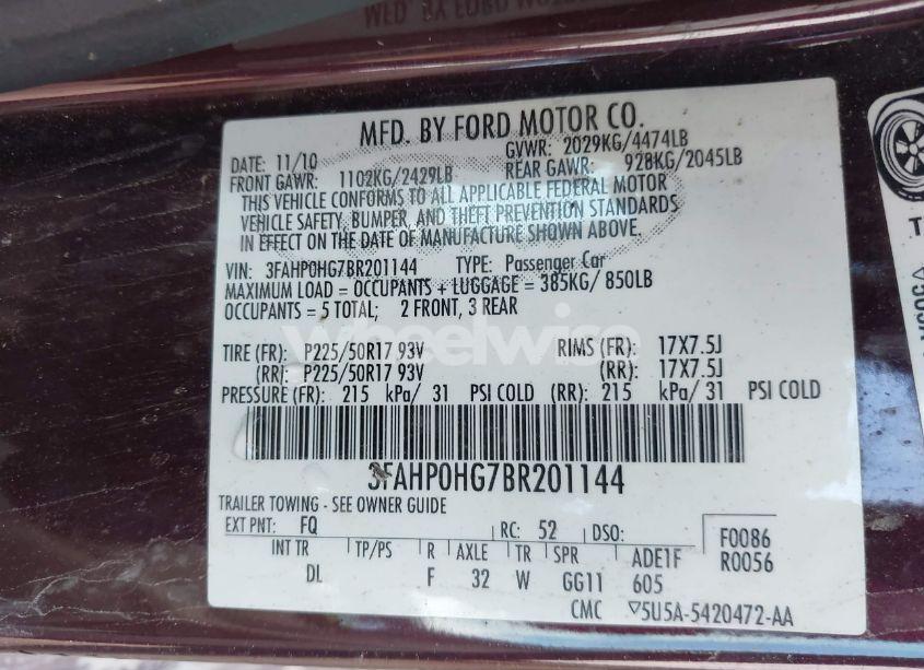 Photo 9 of 2011 Ford Fusion SE (VIN 3FAHP0HG7BR201144)