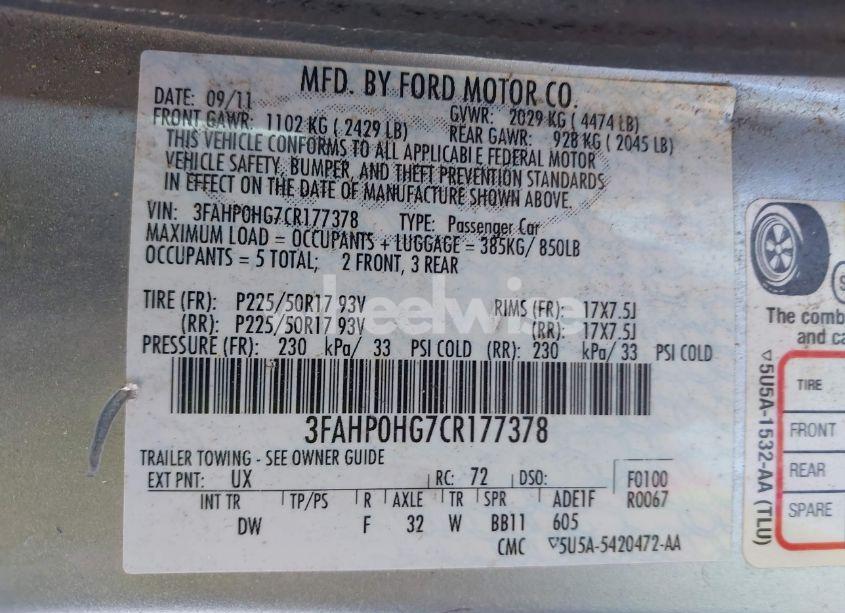 Photo 9 of 2012 Ford Fusion SE (VIN 3FAHP0HG7CR177378)