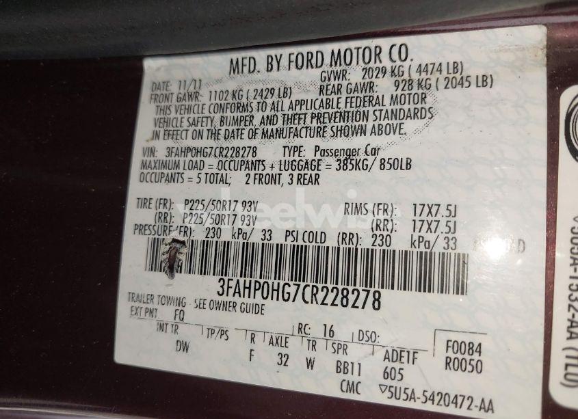 Photo 9 of 2012 Ford Fusion SE (VIN 3FAHP0HG7CR228278)