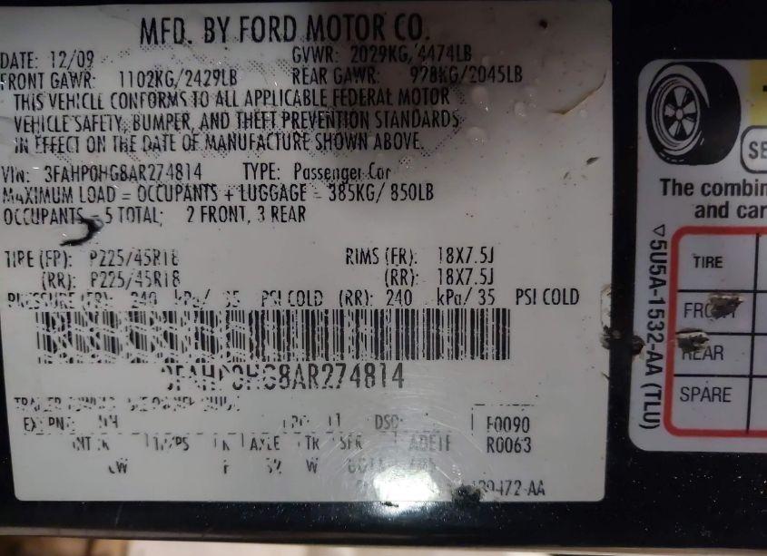 Photo 9 of 2010 Ford Fusion SE (VIN 3FAHP0HG8AR274814)