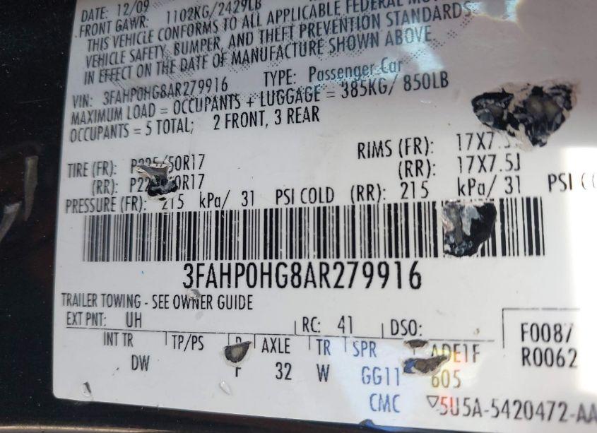 Photo 9 of 2010 Ford Fusion SE (VIN 3FAHP0HG8AR279916)