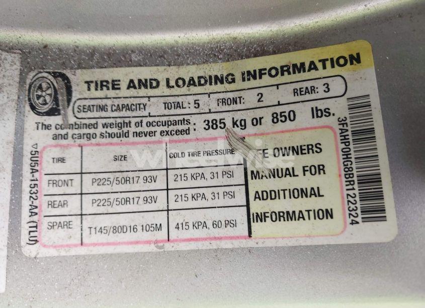 Photo 9 of 2011 Ford Fusion SE (VIN 3FAHP0HG8BR122324)