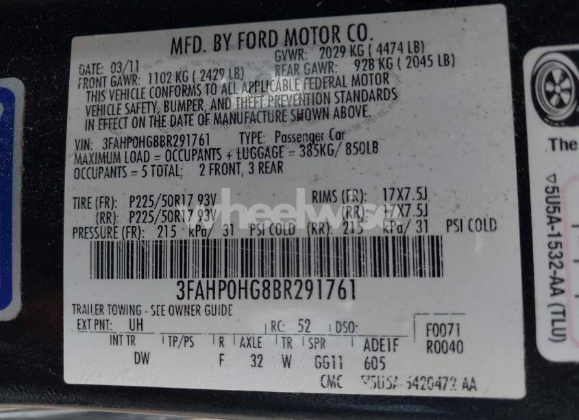Photo 9 of 2011 Ford Fusion SE (VIN 3FAHP0HG8BR291761)