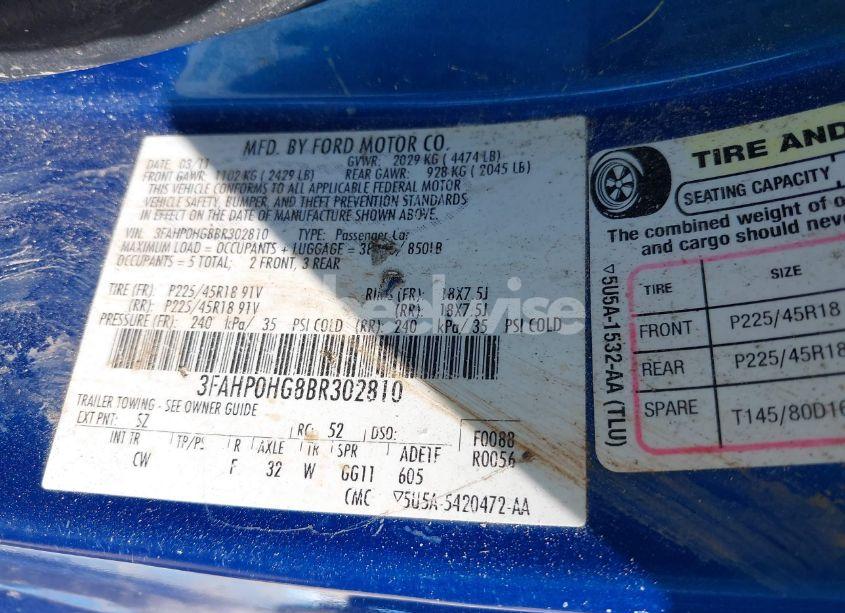 Photo 9 of 2011 Ford Fusion SE (VIN 3FAHP0HG8BR302810)