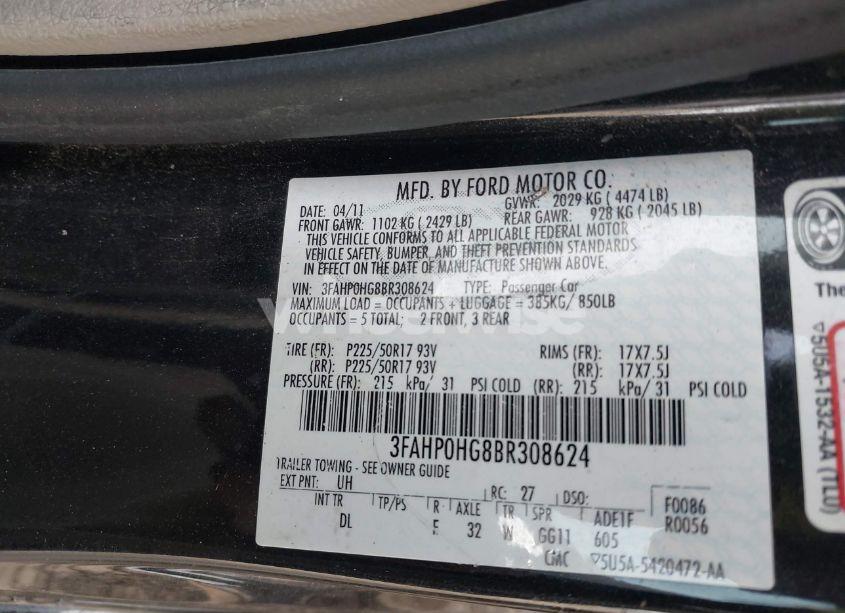 Photo 9 of 2011 Ford Fusion SE (VIN 3FAHP0HG8BR308624)