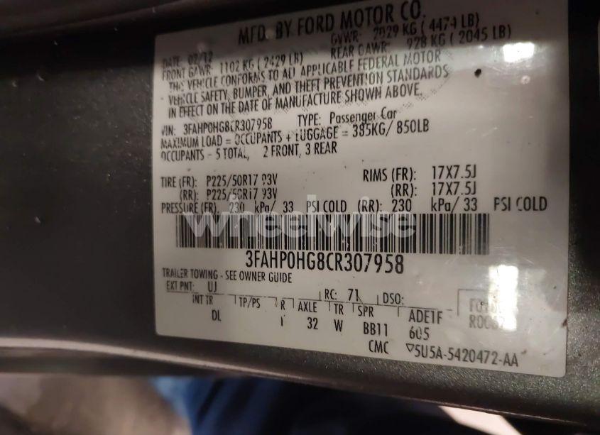 Photo 9 of 2012 Ford Fusion SE (VIN 3FAHP0HG8CR307958)