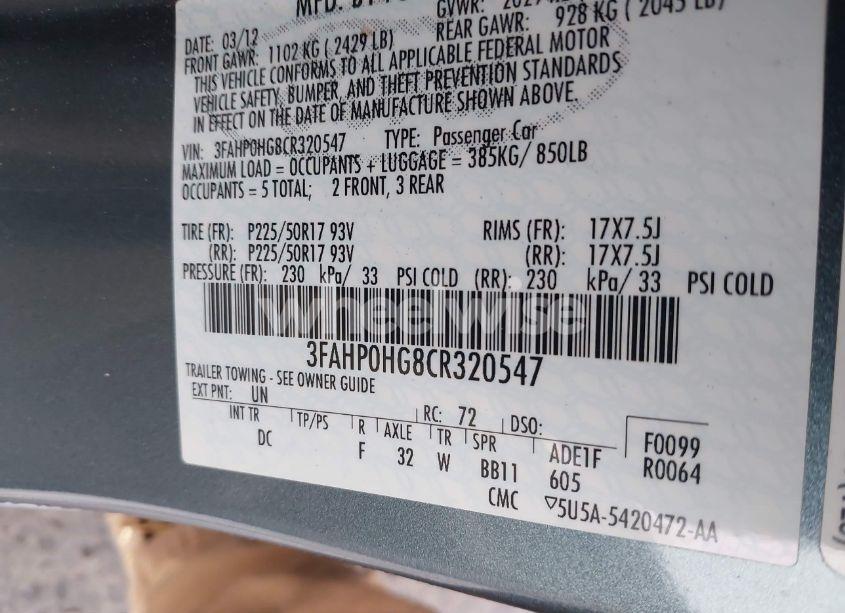 Photo 9 of 2012 Ford Fusion SE (VIN 3FAHP0HG8CR320547)