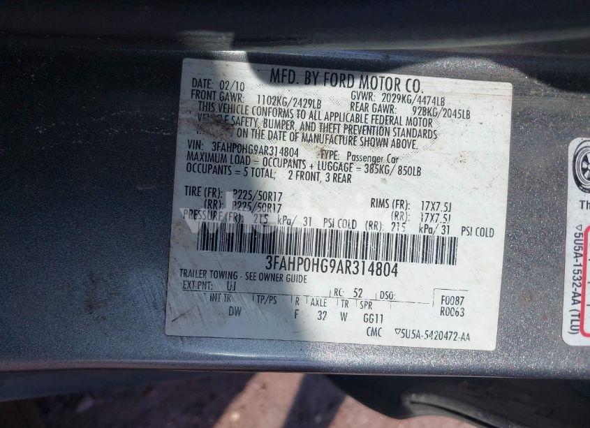 Photo 9 of 2010 Ford Fusion SE (VIN 3FAHP0HG9AR314804)