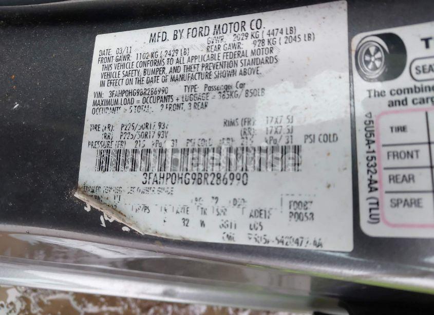 Photo 9 of 2011 Ford Fusion SE (VIN 3FAHP0HG9BR286990)