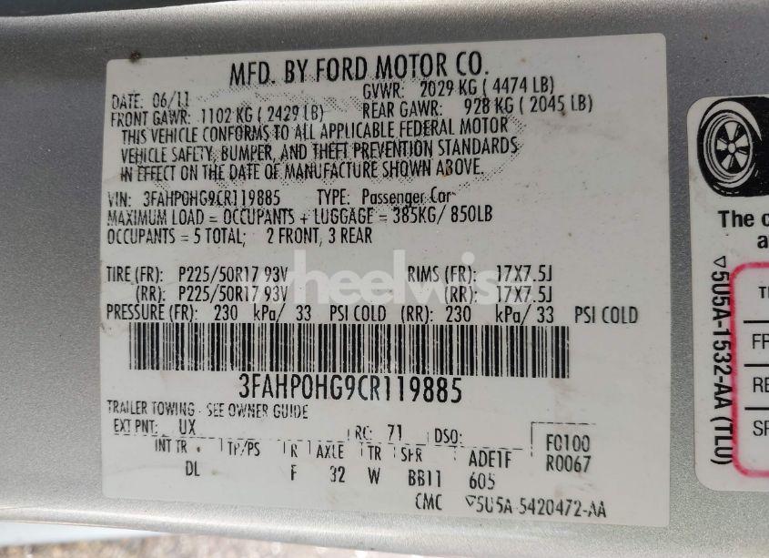 Photo 9 of 2012 Ford Fusion SE (VIN 3FAHP0HG9CR119885)