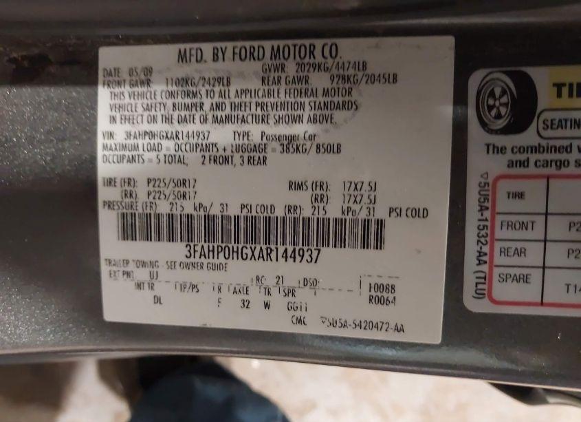 Photo 9 of 2010 Ford Fusion SE (VIN 3FAHP0HGXAR144937)