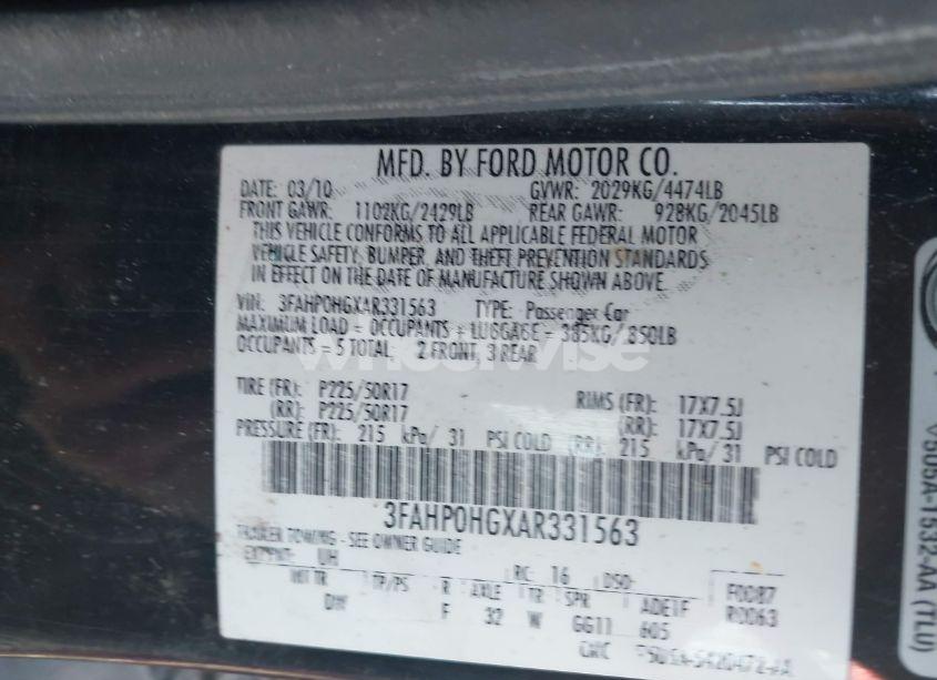 Photo 9 of 2010 Ford Fusion SE (VIN 3FAHP0HGXAR331563)